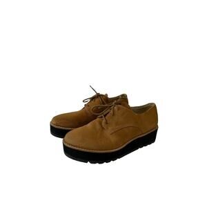 Eileen Fisher Womens Eddy Suede Platform Oxford Size 6 Camel Brown Black Chunky
